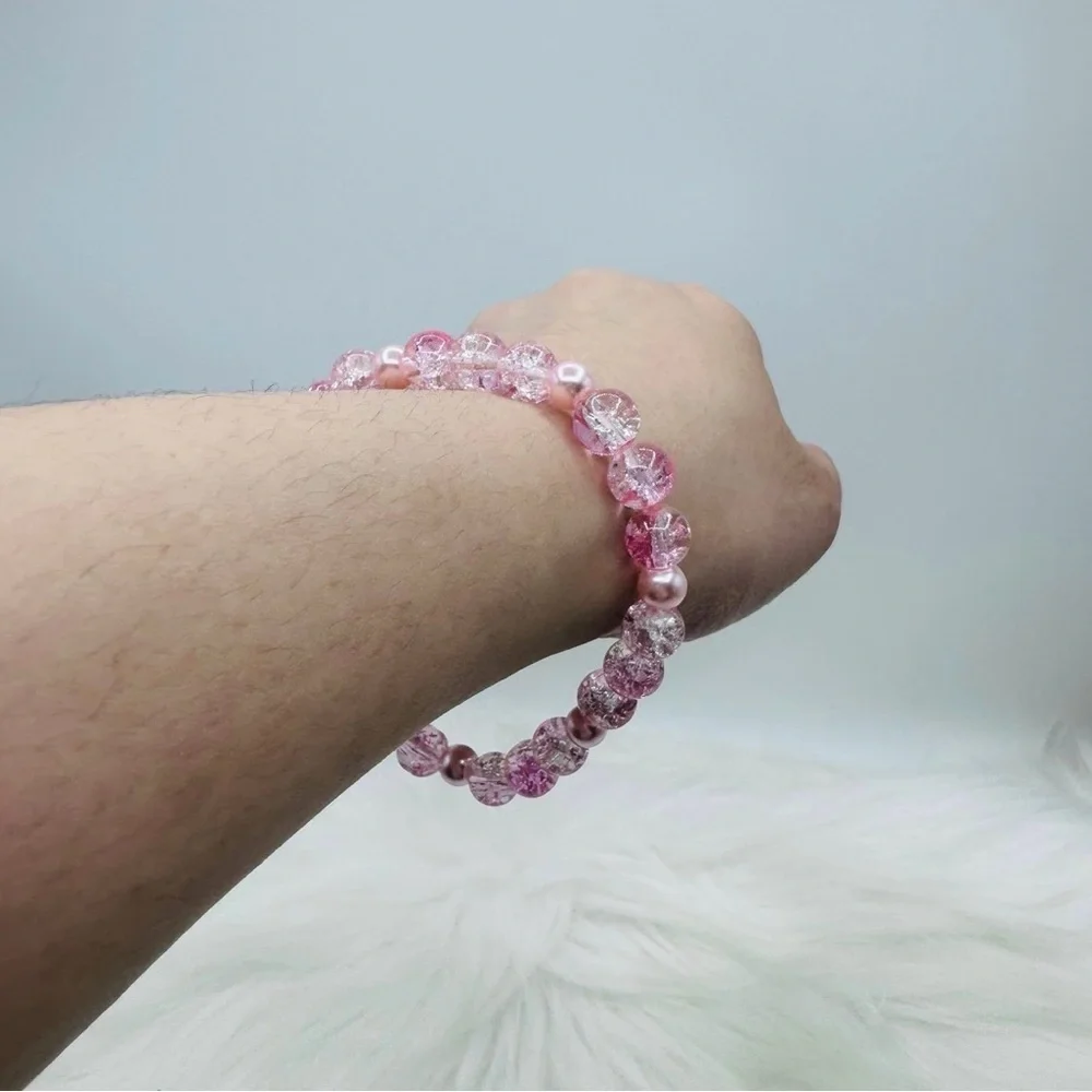 Gradient Glass Beaded Bracelet Style A Pink